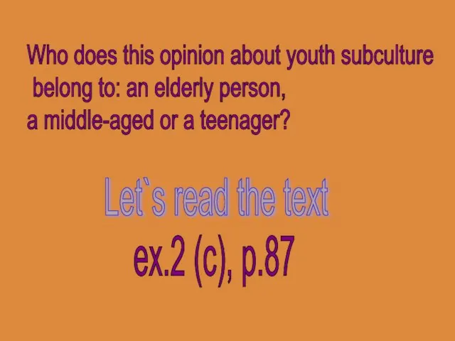 ex.2 (c), p.87 Who does this opinion about youth subculture