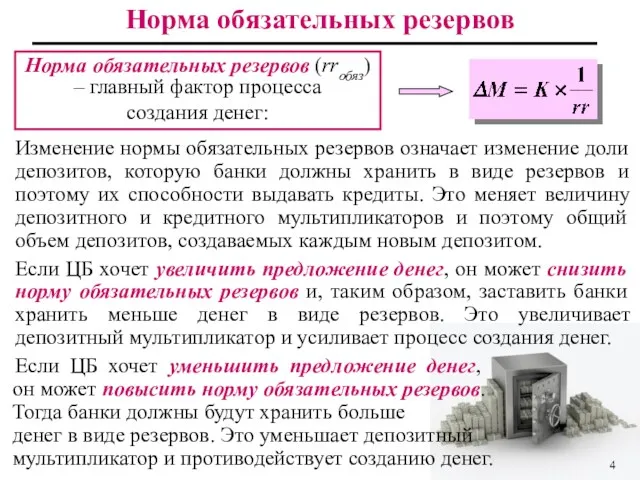 Изменение нормы обязательных резервов означает изменение доли депозитов, которую банки