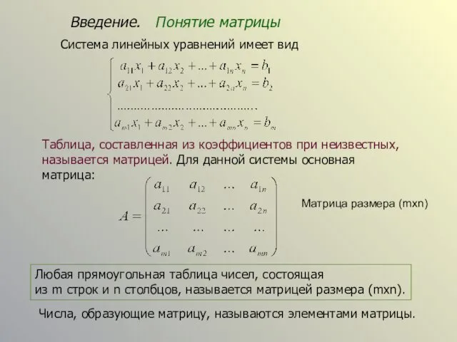 Система линейных уравнений имеет вид Таблица, составленная из коэффициентов при
