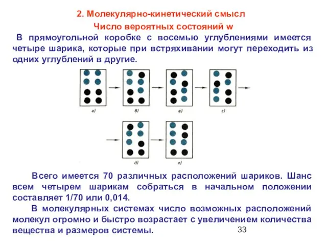 Число вероятных состояний w В прямоугольной коробке с восемью углублениями