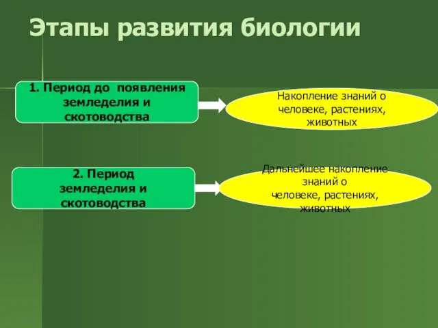 Этапы развития биологии 1. Период до появления земледелия и скотоводства