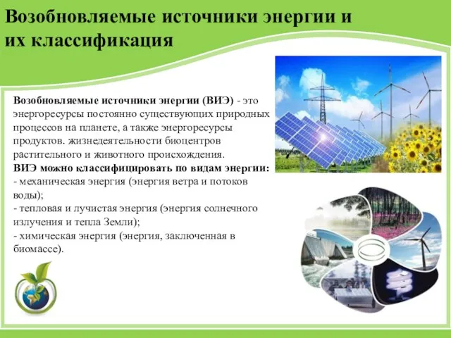 Возобновляемые источники энергии и их классификация Возобновляемые источники энергии (ВИЭ)