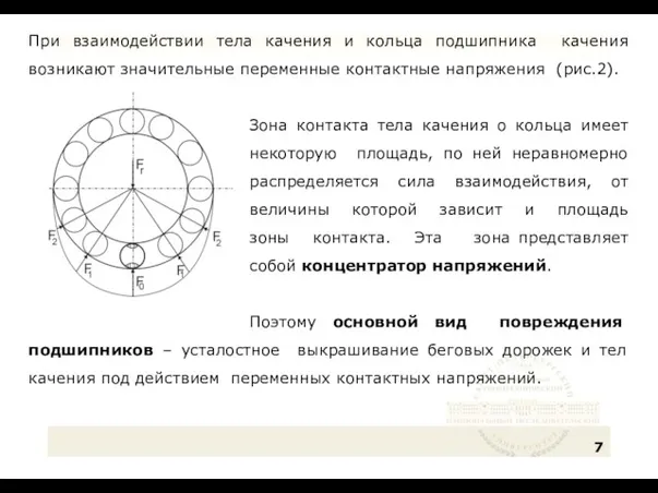 При взаимодействии тела качения и кольца подшипника качения возникают значительные