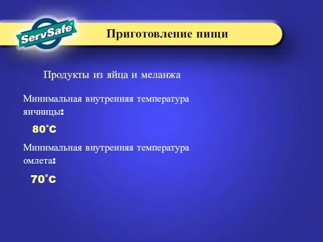 Продукты из яйца и меланжа Минимальная внутренняя температура яичницы: 80˚C