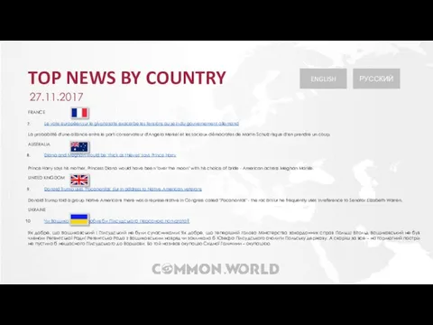 TOP NEWS BY COUNTRY 27.11.2017 FRANCE Le vote européen sur