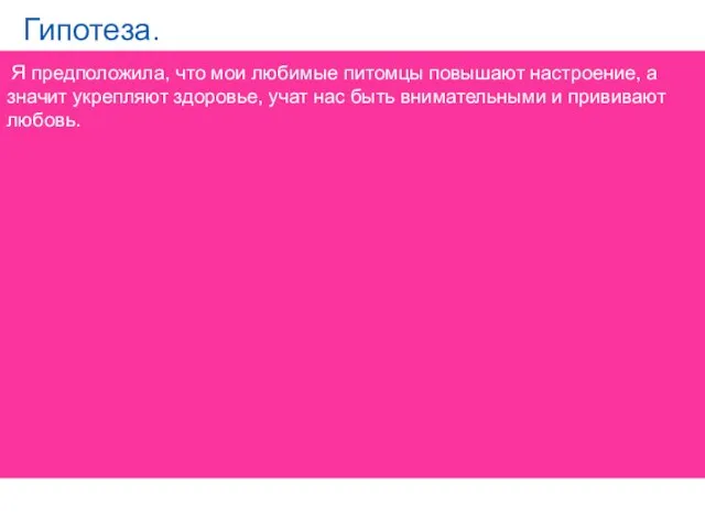 Гипотеза. Я предположила, что мои любимые питомцы повышают настроение, а значит укрепляют здоровье,