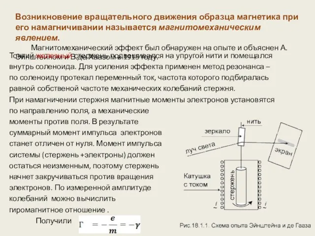 Возникновение вращательного движения образца магнетика при его намагничивании называется магнитомеханическим