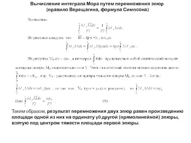 Вычисление интеграла Мора путем перемножения эпюр (правило Верещагина, формула Симпсона) Таким образом, результат