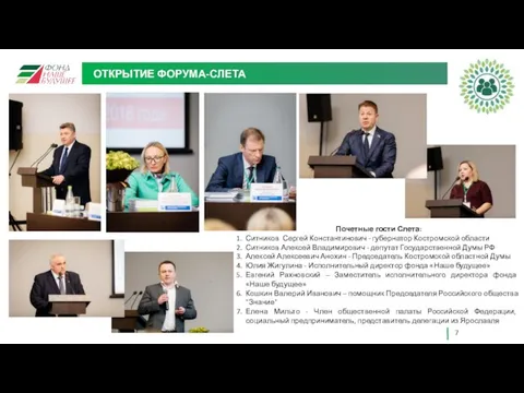 ОТКРЫТИЕ ФОРУМА-СЛЕТА Почетные гости Слета: Ситников Сергей Константинович - губернатор