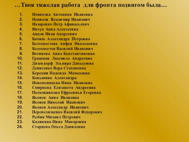 Новикова Антонина Ивановна Новиков Владимир Иванович Назаренко Петр Афанасьевич Янчук