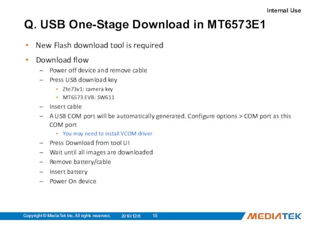 Q. USB One-Stage Download in MT6573E1 New Flash download tool
