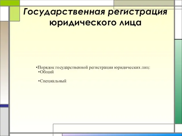 Государственная регистрация юридического лица Порядок государственной регистрации юридических лиц: Общий Специальный