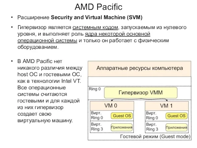 AMD Pacific Расширение Security and Virtual Machine (SVM) Гипервизор является