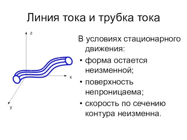 Линия тока и трубка тока В условиях стационарного движения: форма