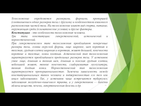 Телосложение определяется размерами, формами, пропорцией (соотношением одних размеров тела с