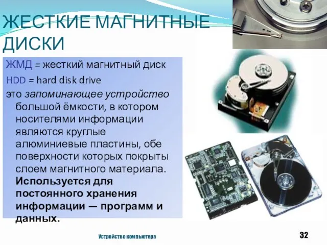 ЖЕСТКИЕ МАГНИТНЫЕ ДИСКИ ЖМД = жесткий магнитный диск HDD = hard disk drive