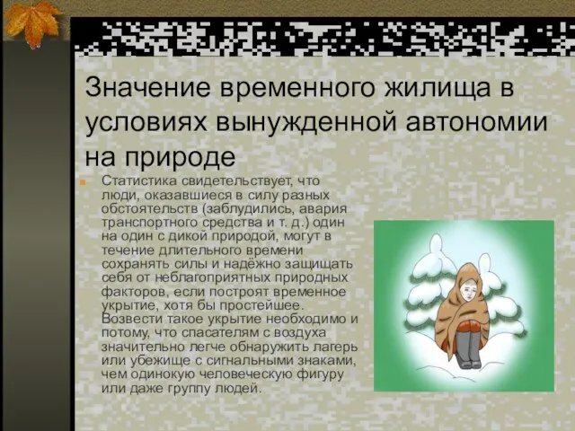 Значение временного жилища в условиях вынужденной автономии на природе Статистика