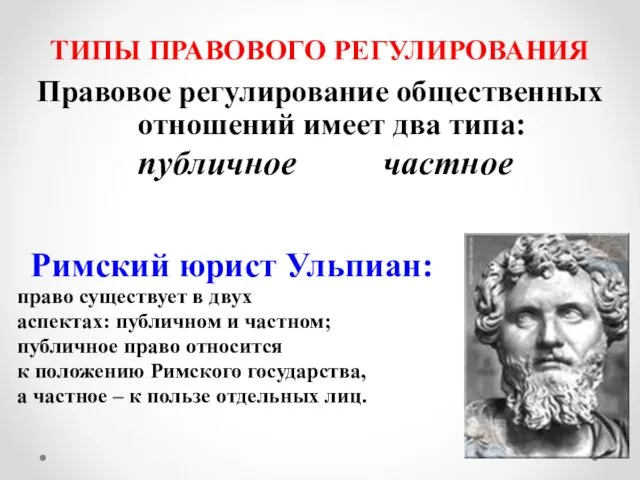 ТИПЫ ПРАВОВОГО РЕГУЛИРОВАНИЯ Правовое регулирование общественных отношений имеет два типа: