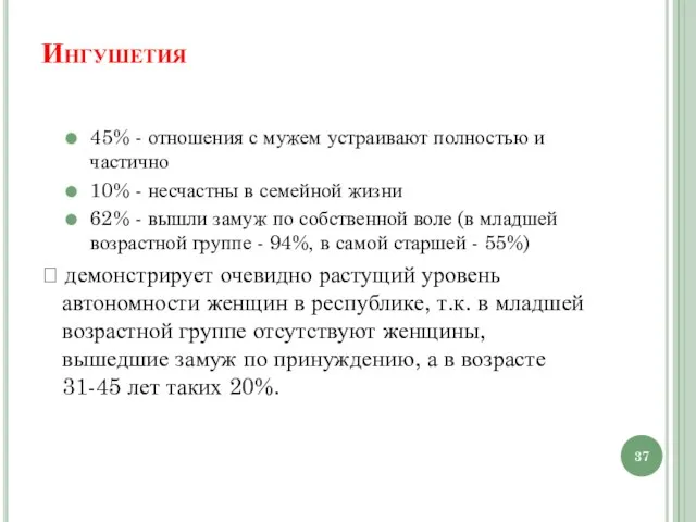 Ингушетия 45% - отношения с мужем устраивают полностью и частично