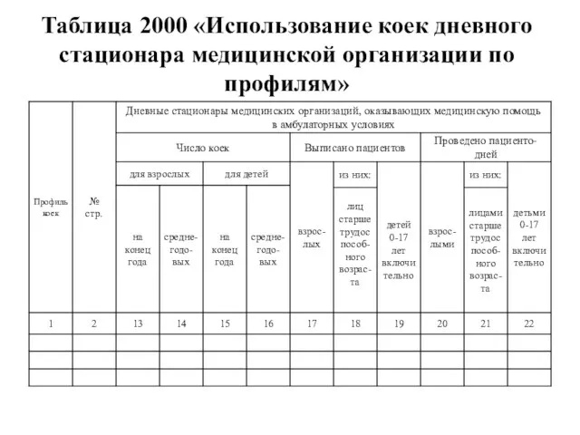 Таблица 2000 «Использование коек дневного стационара медицинской организации по профилям»