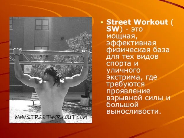 Street Workout (SW) - это мощная, эффективная физическая база для