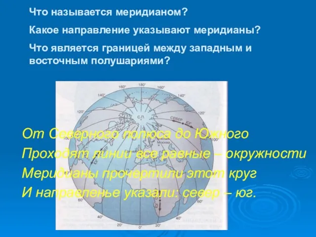 От Северного полюса до Южного Проходят линии все равные –