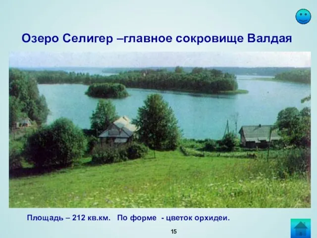 Озеро Селигер –главное сокровище Валдая Площадь – 212 кв.км. По форме - цветок орхидеи.