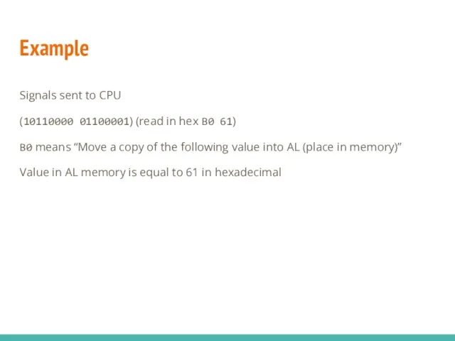 Example Signals sent to CPU (10110000 01100001) (read in hex