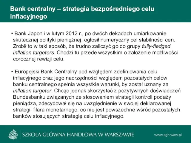 Bank centralny – strategia bezpośredniego celu inflacyjnego Bank Japonii w