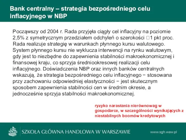 Bank centralny – strategia bezpośredniego celu inflacyjnego w NBP Począwszy