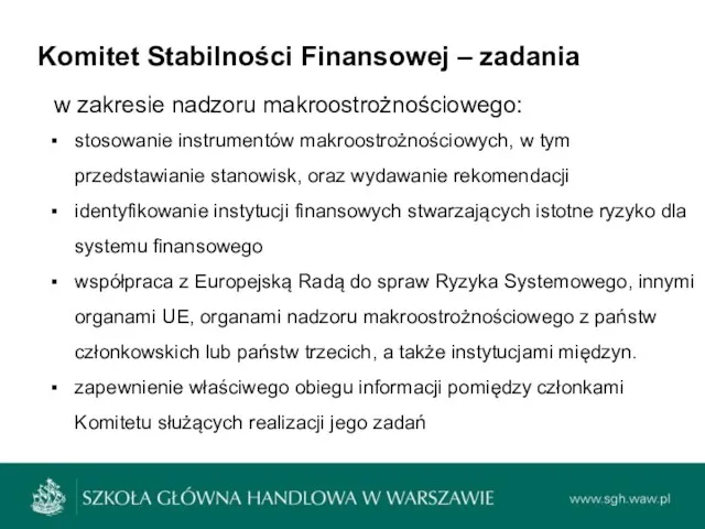 Komitet Stabilności Finansowej – zadania stosowanie instrumentów makroostrożnościowych, w tym