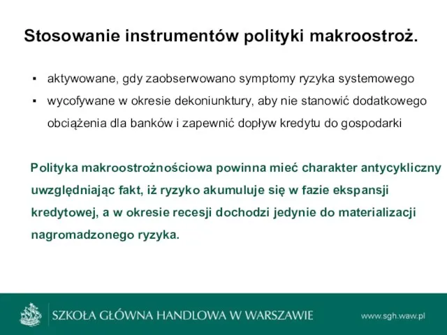 Stosowanie instrumentów polityki makroostroż. aktywowane, gdy zaobserwowano symptomy ryzyka systemowego