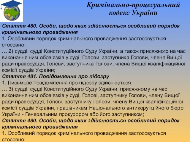 Кримінально-процесуальний кодекс України Стаття 480. Особи, щодо яких здійснюється особливий