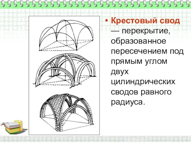 Крестовый свод — перекрытие, образованное пересечением под прямым углом двух цилиндрических сводов равного радиуса.