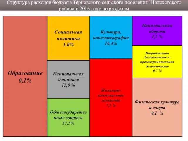 Структура расходов бюджета Терновского сельского поселения Шолоховского района в 2016