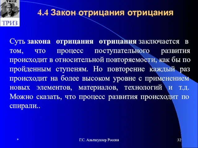 * Г.С. Альтшуллер Россия 4.4 Закон отрицания отрицания Суть закона