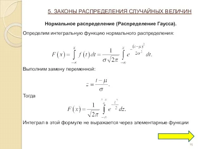 5. ЗАКОНЫ РАСПРЕДЕЛЕНИЯ СЛУЧАЙНЫХ ВЕЛИЧИН Нормальное распределение (Распределение Гаусса). Определим