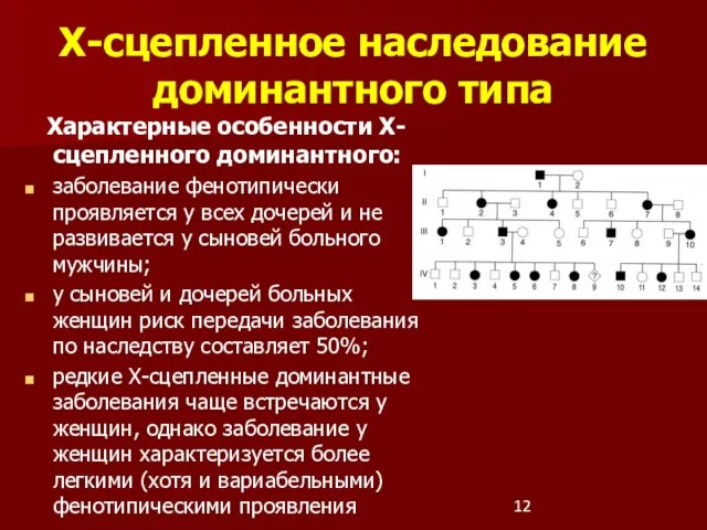 Х-сцепленное наследование доминантного типа Характерные особенности Х-сцепленного доминантного: заболевание фенотипически