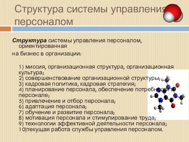 Структура системы управления персоналом Структура системы управления персоналом, ориентированная на бизнес в организации: