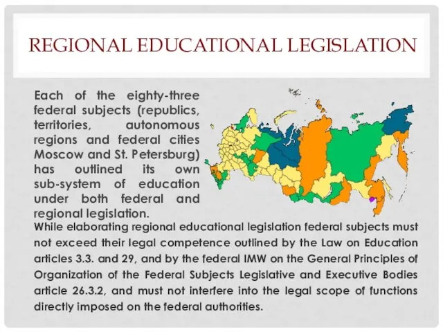 REGIONAL EDUCATIONAL LEGISLATION While elaborating regional educational legislation federal subjects