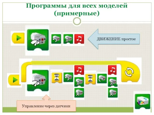 Программы для всех моделей (примерные) ДВИЖЕНИЕ простое Управление через датчики