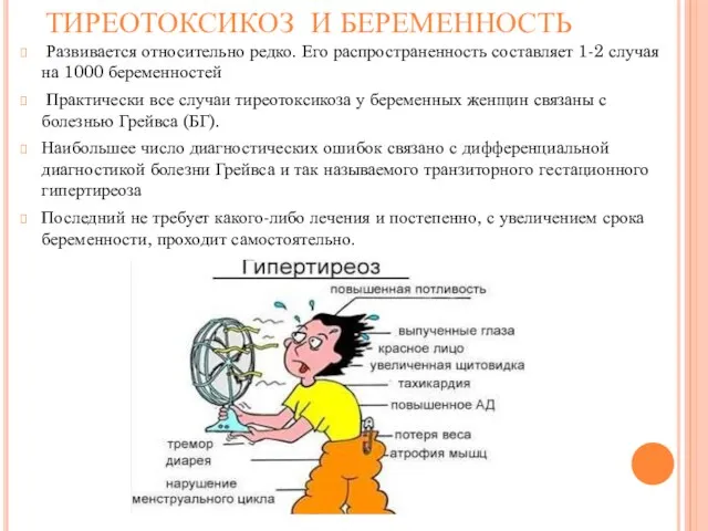 ТИРЕОТОКСИКОЗ И БЕРЕМЕННОСТЬ Развивается относительно редко. Его распространенность составляет 1-2 случая на 1000