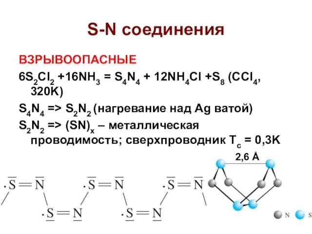 S-N соединения ВЗРЫВООПАСНЫЕ 6S2Cl2 +16NH3 = S4N4 + 12NH4Cl +S8