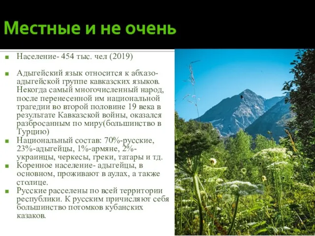 Местные и не очень Население- 454 тыс. чел (2019) Адыгейский