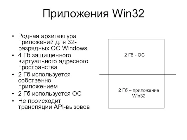 Приложения Win32 Родная архитектура приложений для 32-разрядных ОС Windows 4