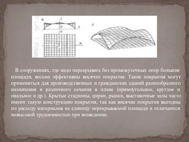 В сооружениях, где надо перекрывать без промежуточных опор большие площади,