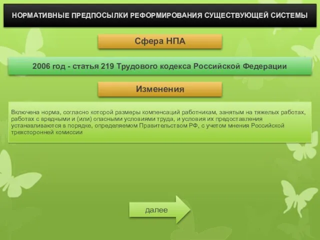 НОРМАТИВНЫЕ ПРЕДПОСЫЛКИ РЕФОРМИРОВАНИЯ СУЩЕСТВУЮЩЕЙ СИСТЕМЫ 2006 год - статья 219