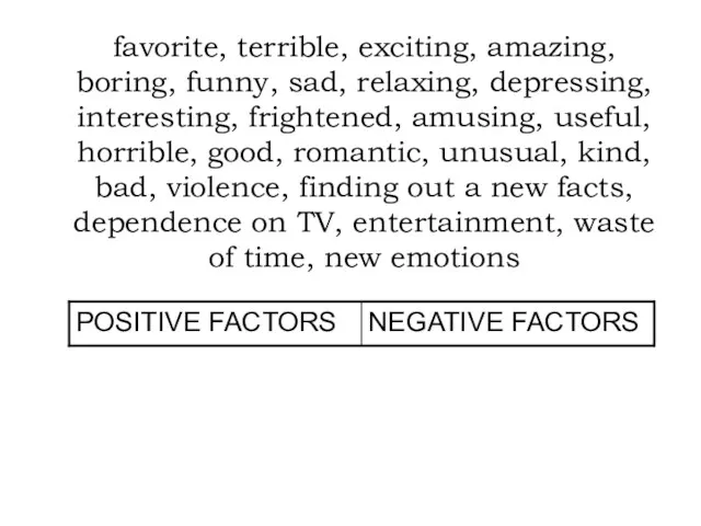 favorite, terrible, exciting, amazing, boring, funny, sad, relaxing, depressing, interesting,