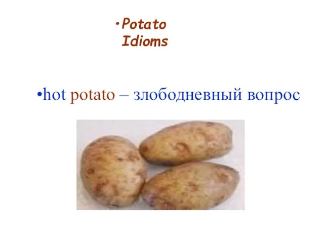 Potato Idioms hot potato – злободневный вопрос