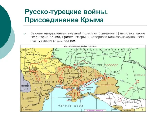 Русско-турецкие войны. Присоединение Крыма Важным направлением внешней политики Екатерины ||